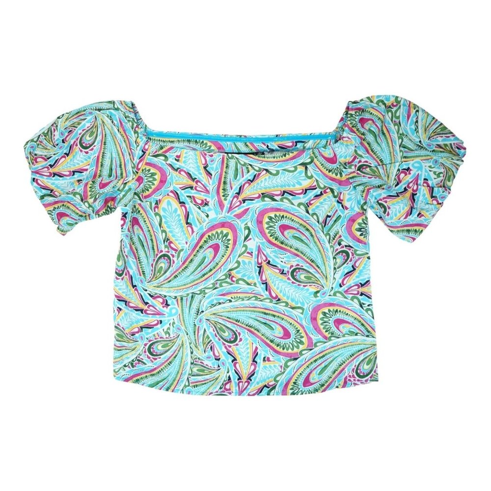 NWT NY&C Top Womens XL Off The Shoulder Puff Sleeve Paisley Square Neck